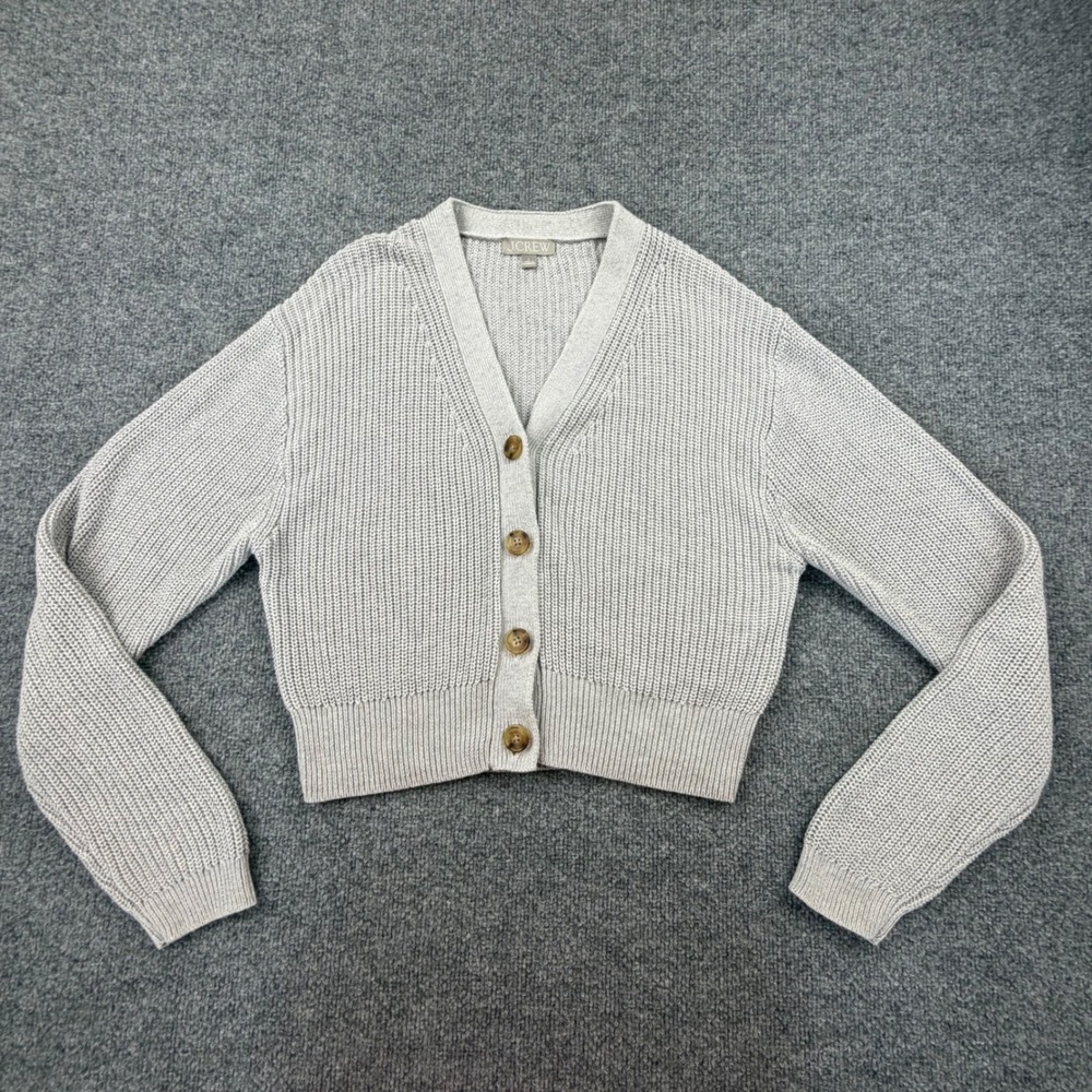J.Crew Cotton Cashmere Blend Cropped V-Neck Cardigan Sweater Gray L - Picture 2 of 10